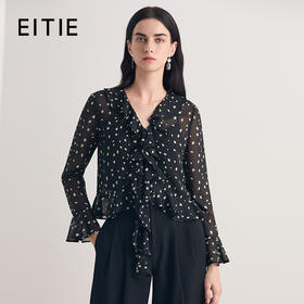 EITIE爱特爱气质V领显瘦通勤法式波点上衣2026夏季新款8609303