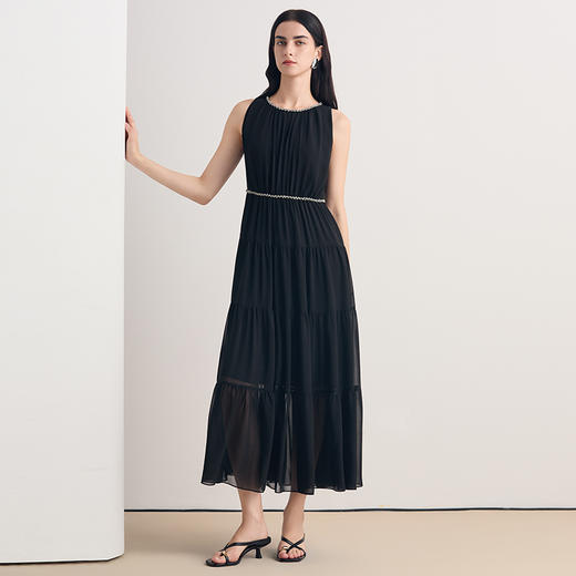 EITIE爱特爱2026夏季新款精致气质圆领无袖收腰礼服连衣裙8677309 商品图4