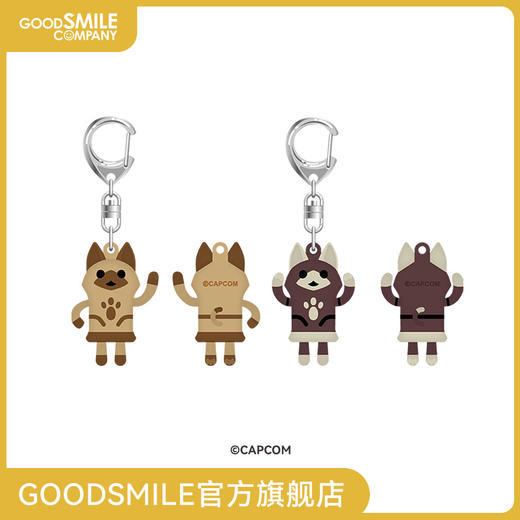 【GSC预售定金】怪物猎人：荒野 橡胶钥匙扣 跳舞的白猫陶俑／跳舞的黑猫陶俑 套装 商品图0