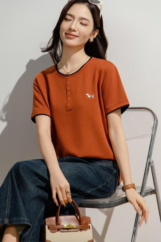 LS竹纤维女士时尚撞色刺绣半袖81031 商品图3