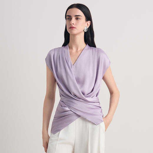 EITIE爱特爱V领交叠结构设计感时尚优雅舒适显瘦收腰上衣2026夏季新款8613309 商品图5