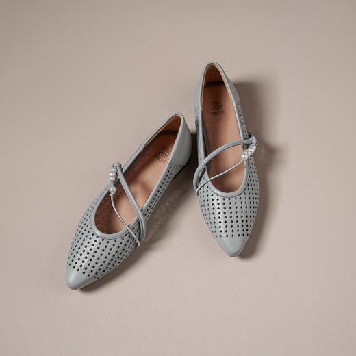 【羊皮革】西村名物2026年夏季新款猪皮内里内垫舒适平跟小尖头镂空洞洞空鞋X26AH18171 商品图1