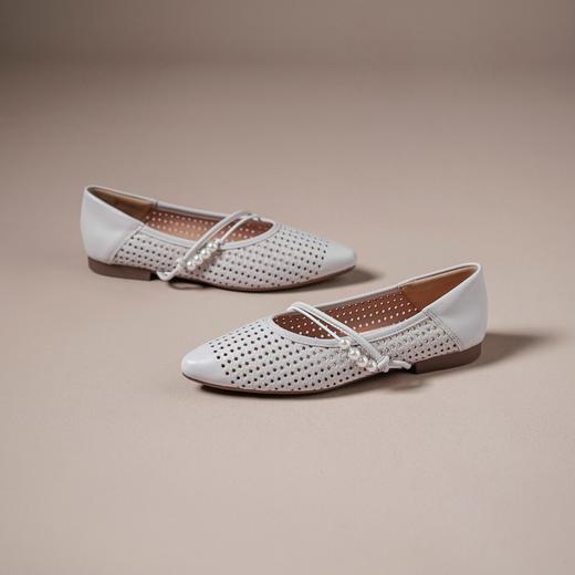 【羊皮革】西村名物2026年夏季新款猪皮内里内垫舒适平跟小尖头镂空洞洞空鞋X26AH18171 商品图2