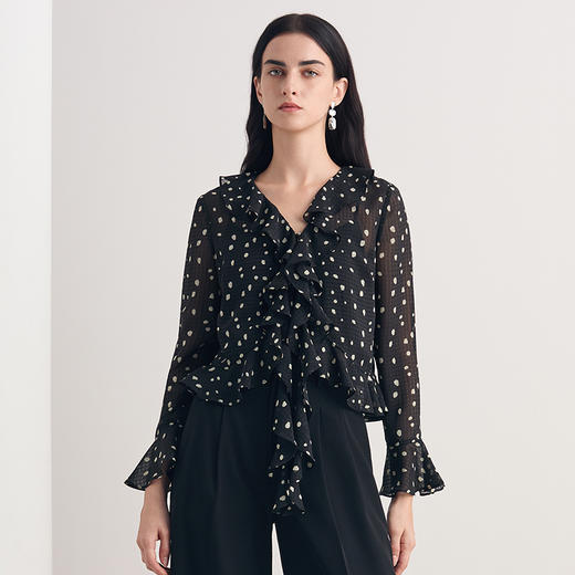 EITIE爱特爱气质V领显瘦通勤法式波点上衣2026夏季新款8609303 商品图2