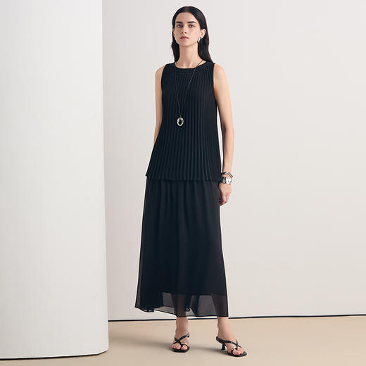 EITIE爱特爱2026夏季新款显瘦简约时尚通勤压褶无袖上衣8613306 商品图1