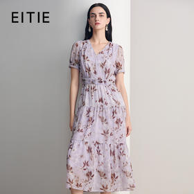 EITIE爱特爱优雅大气收腰A字印花连衣裙2026夏季新款8607332