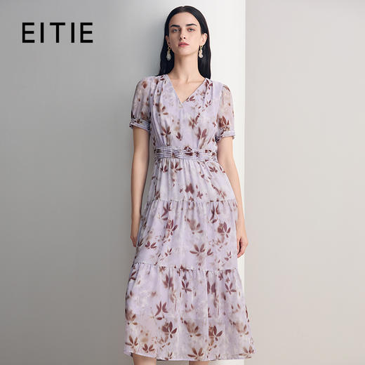 EITIE爱特爱优雅大气收腰A字印花连衣裙2026夏季新款8607332 商品图0