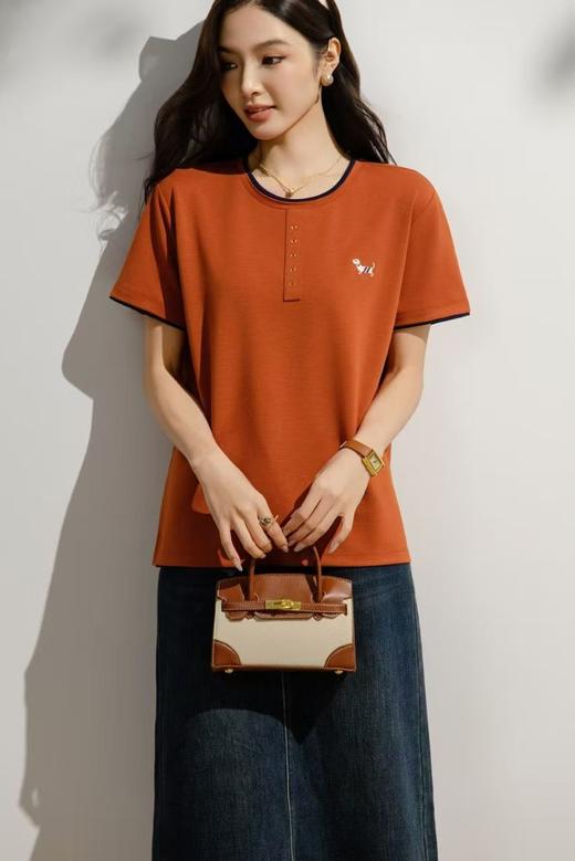 LS竹纤维女士时尚撞色刺绣半袖81031 商品图1