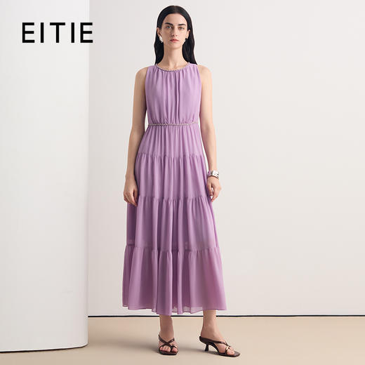 EITIE爱特爱2026夏季新款精致气质圆领无袖收腰礼服连衣裙8677309 商品图1