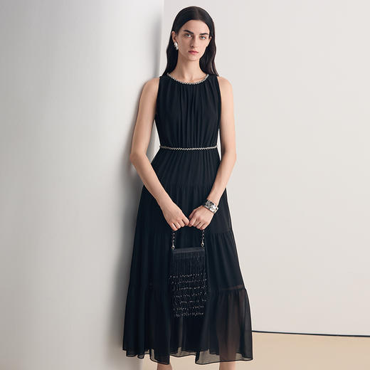 EITIE爱特爱2026夏季新款精致气质圆领无袖收腰礼服连衣裙8677309 商品图3