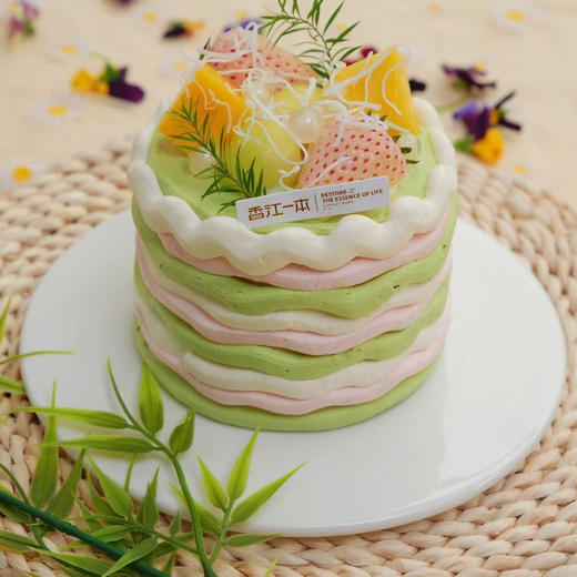 【昕昕同款！】油画玫珑 （4寸）|玫珑蜜瓜莫兰迪粉绿配色蛋糕！好清爽 商品图0