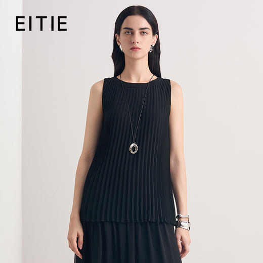 EITIE爱特爱2026夏季新款显瘦简约时尚通勤压褶无袖上衣8613306 商品图0