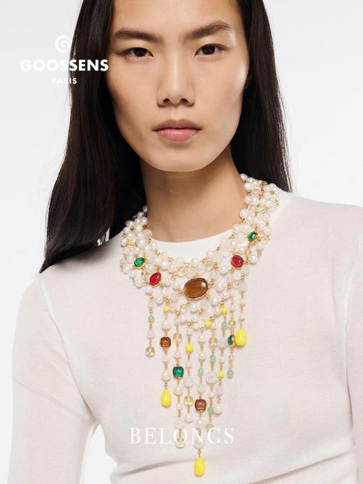 北京仓｜Goossens Paris-Lagune-羽护 织网形 岩石水晶 珍珠 项链［法国设计师］ 商品图0