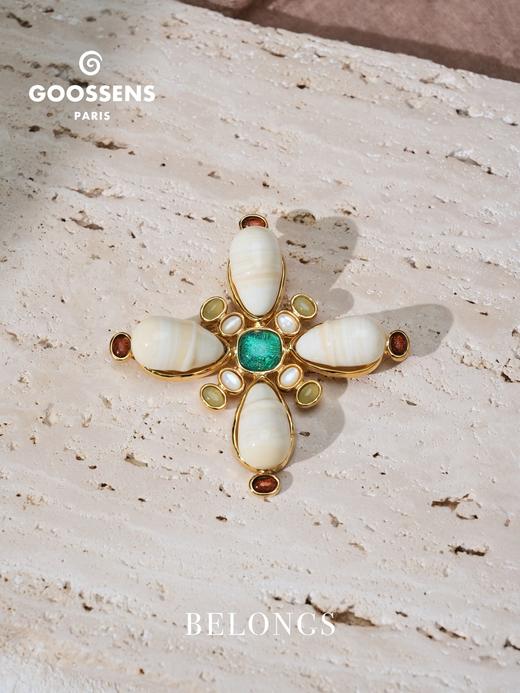 北京仓｜Goossens Paris-Lagune-十字 岩石水晶 胸针［法国设计师］ 商品图1