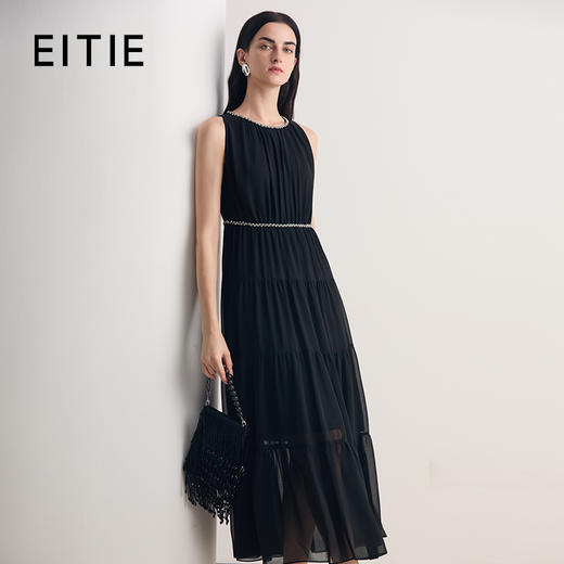 EITIE爱特爱2026夏季新款精致气质圆领无袖收腰礼服连衣裙8677309 商品图0