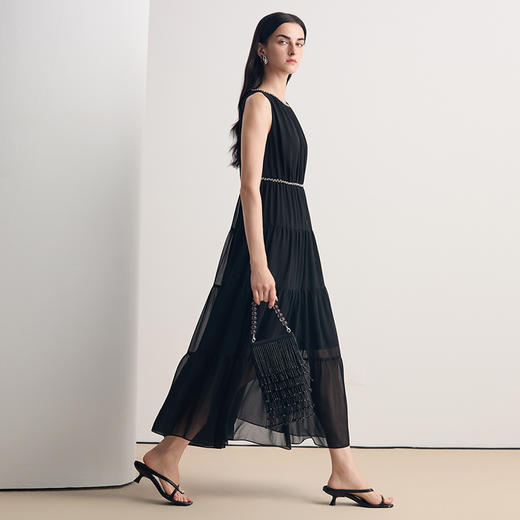 EITIE爱特爱2026夏季新款精致气质圆领无袖收腰礼服连衣裙8677309 商品图2