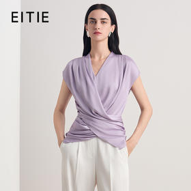 EITIE爱特爱V领交叠结构设计感时尚优雅舒适显瘦收腰上衣2026夏季新款8613309