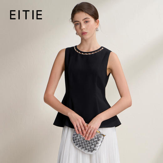 EITIE爱特爱千金风设计感显瘦荷叶边下摆无袖小上衣2026夏新款B2613202 商品图0