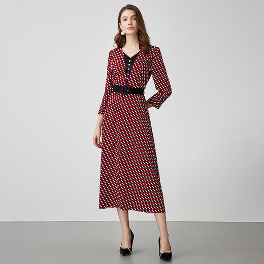 EITIE爱特爱春季新款气质V领收腰显瘦连衣裙女7307007 商品图8