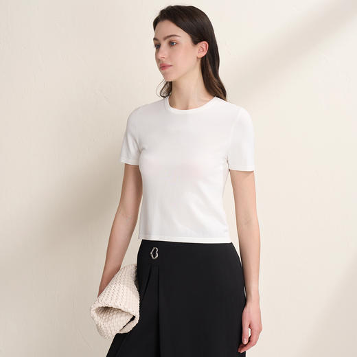 EITIE爱特爱透气舒适百搭纯色显瘦正肩短袖针织上衣2026夏季新款B2601210 商品图8