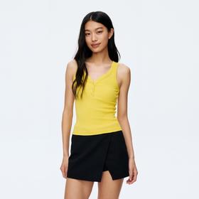 Oenup竹节纹亨利领V领背心