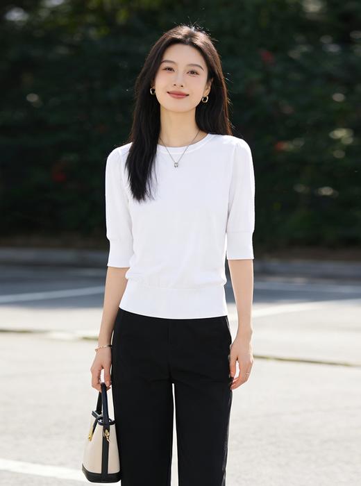 预售 臣禾	【自在针织T】含蚕丝圆领中袖正肩针织衫上衣	9261050675 商品图10