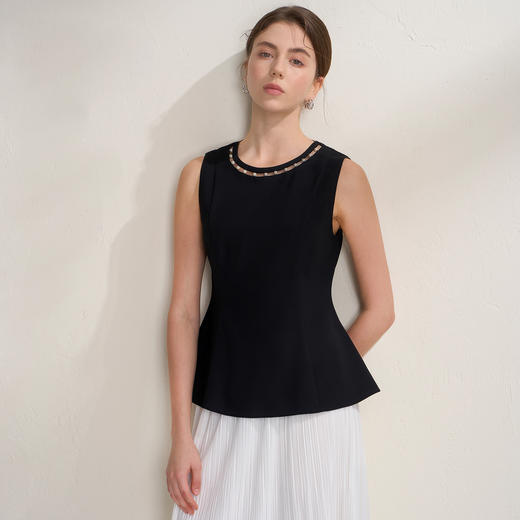 EITIE爱特爱千金风设计感显瘦荷叶边下摆无袖小上衣2026夏新款B2613202 商品图3