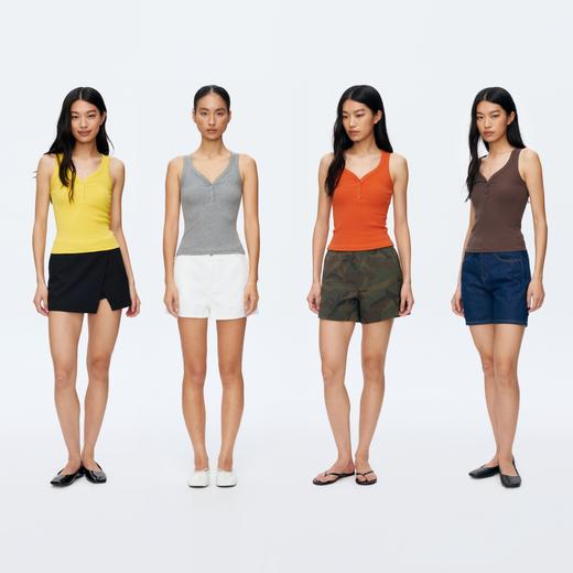 Oenup竹节纹亨利领V领背心 商品图4