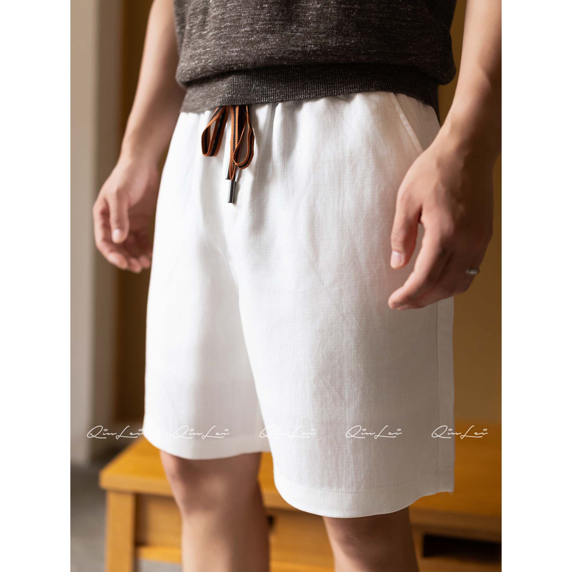 「素朴绅雅」秦磊男装经典织带抽绳水洗天丝麻短裤LL-SKZ2048 N5商品图1