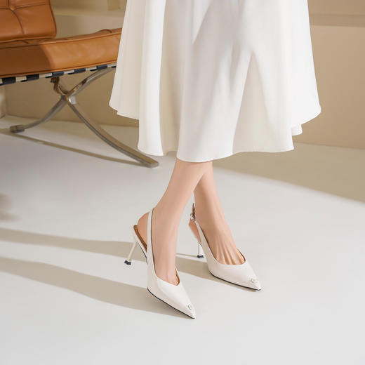 Westory2026年夏季胎牛高跟小方头后空鞋通勤百搭空凉鞋W26AH51411 商品图6