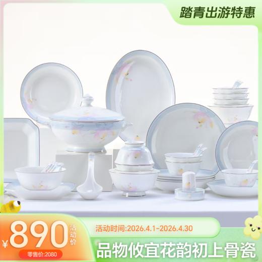 品物攸宜花韵初上12人用54头骨质瓷餐具 商品图0