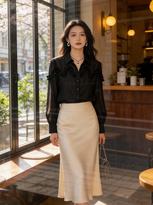 预售 臣禾	【天丝木耳边衬衫】90%莱赛尔翻领长袖衬衣防晒衫	9261040475 商品图1