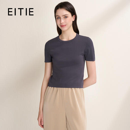 EITIE爱特爱透气舒适百搭纯色显瘦正肩短袖针织上衣2026夏季新款B2601210 商品图2