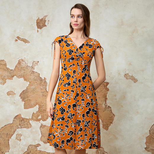 EITIE爱特爱气质V领收腰通勤印花连衣裙夏季新款8207946 商品图2