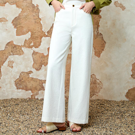 EITIE爱特爱气质高腰显瘦微喇百搭白色休闲裤夏季新款8205905 商品图2