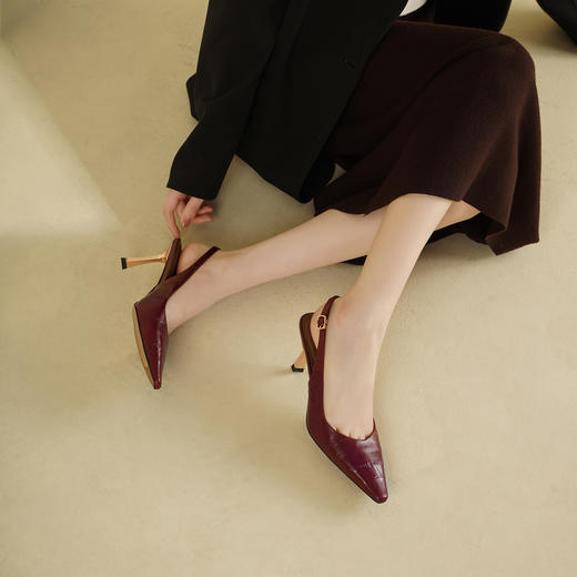 Westory2026年夏季胎牛高跟小圆尖头后空鞋通勤百搭空凉鞋W26AH51431 商品图3