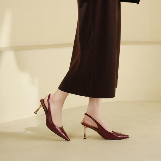 Westory2026年夏季胎牛高跟小圆尖头后空鞋通勤百搭空凉鞋W26AH51431 商品图2