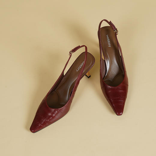 Westory2026年夏季胎牛高跟小圆尖头后空鞋通勤百搭空凉鞋W26AH51431 商品图6