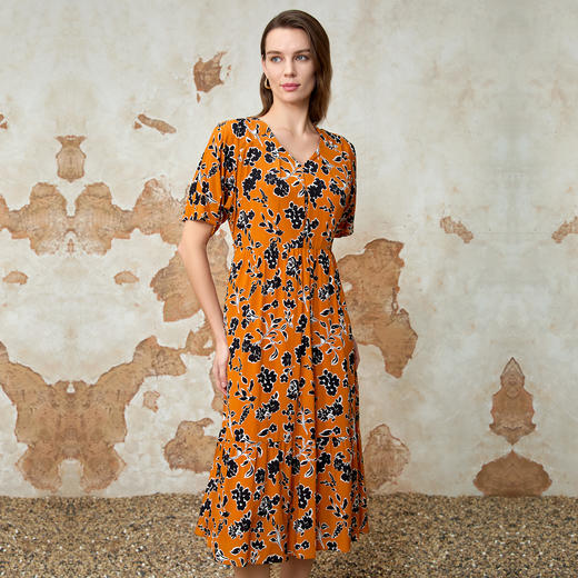 EITIE爱特爱时尚高腰a字显瘦印花V领连衣裙夏季新款8207947 商品图1