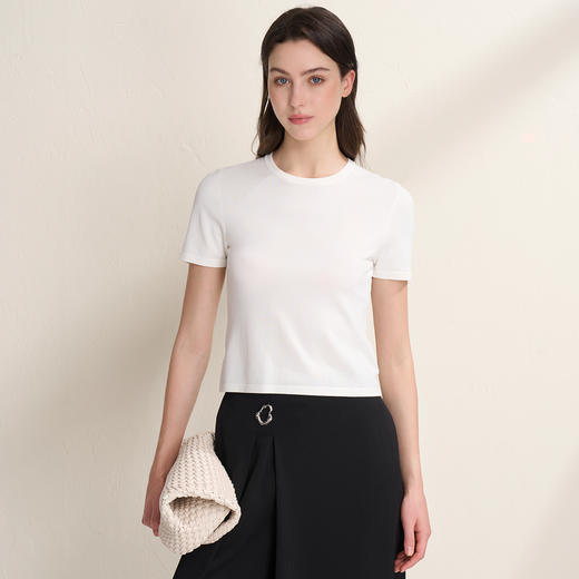 EITIE爱特爱透气舒适百搭纯色显瘦正肩短袖针织上衣2026夏季新款B2601210 商品图9