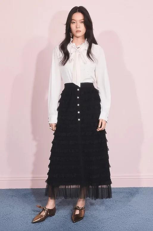 精致优雅感层叠荷叶边25春秋显瘦高腰中长裙（MS86SK522A90） 商品图0