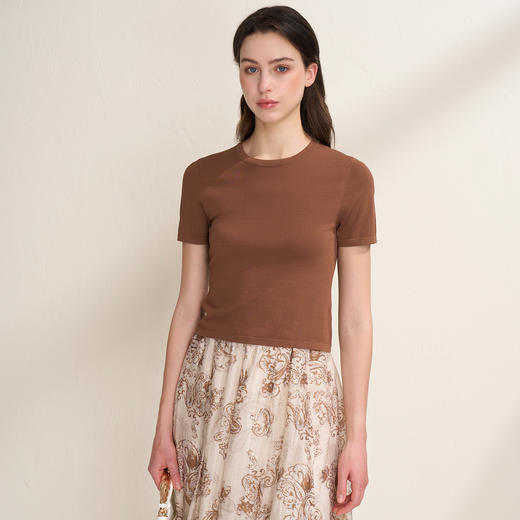 EITIE爱特爱透气舒适百搭纯色显瘦正肩短袖针织上衣2026夏季新款B2601210 商品图5