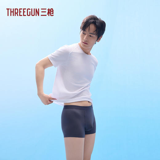 Threegun三枪 蚕丝木代尔罗纹无痕男平角裤-T50067B02 商品图0