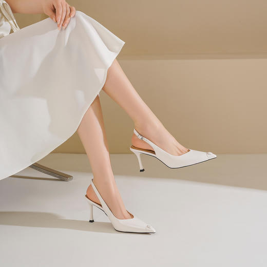 Westory2026年夏季胎牛高跟小方头后空鞋通勤百搭空凉鞋W26AH51411 商品图3