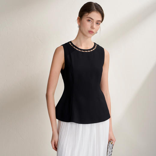 EITIE爱特爱千金风设计感显瘦荷叶边下摆无袖小上衣2026夏新款B2613202 商品图2