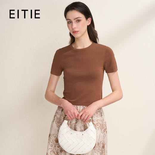 EITIE爱特爱透气舒适百搭纯色显瘦正肩短袖针织上衣2026夏季新款B2601210 商品图0
