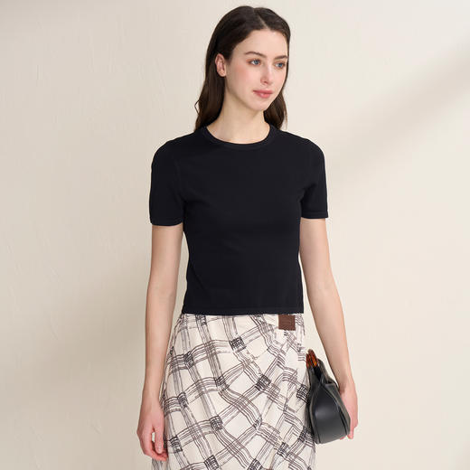 EITIE爱特爱透气舒适百搭纯色显瘦正肩短袖针织上衣2026夏季新款B2601210 商品图14