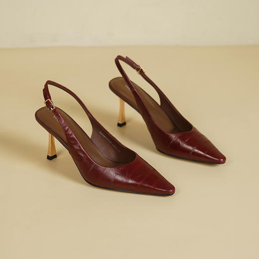 Westory2026年夏季胎牛高跟小圆尖头后空鞋通勤百搭空凉鞋W26AH51431 商品图8