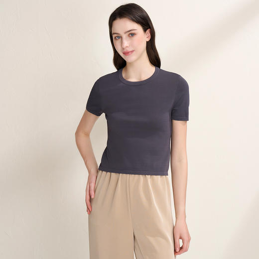 EITIE爱特爱透气舒适百搭纯色显瘦正肩短袖针织上衣2026夏季新款B2601210 商品图11