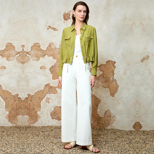 EITIE爱特爱气质高腰显瘦微喇百搭白色休闲裤夏季新款8205905 商品图1